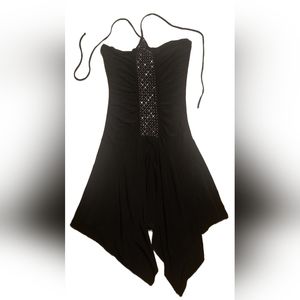 Women's M Black Dress Halter Cocktail Sexy Dance Mini Asymmetrical Hem